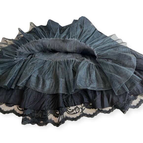 Vintage 90s Cachet Black Lace Prom Dress Size Large Off Shoulder Tulle Goth - Picture 8 of 9